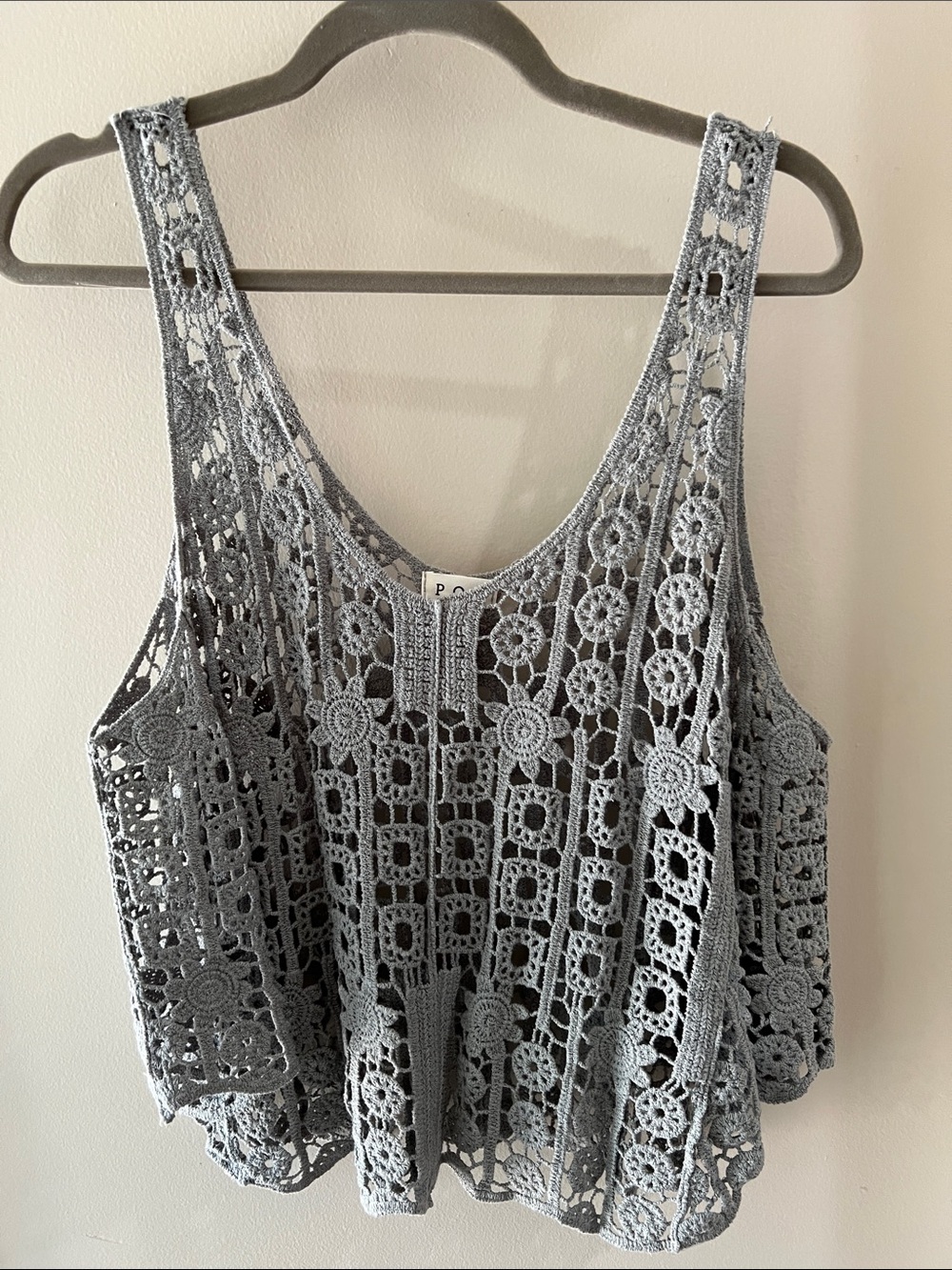 POL Gray Crochet Lace Camisole Tank